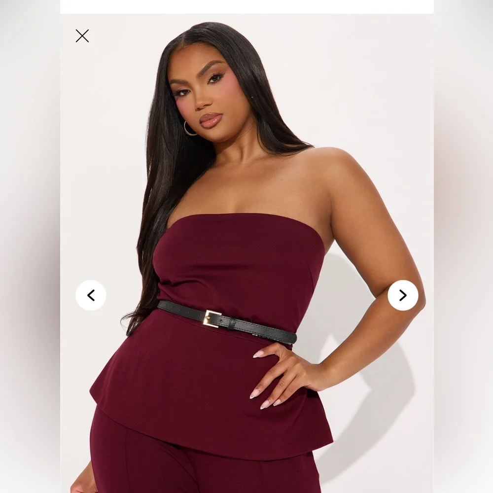 Fashion Nova BURGUNDY Strapless Jumpsuit - Picture 3 of 5